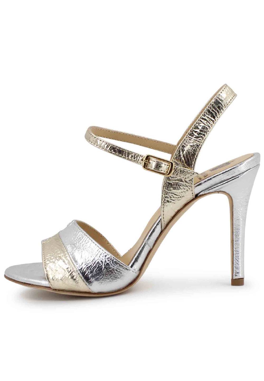 L'ARIANNA Sandali ds1643 da donna in pelle laminata oro con tacco alto e cinturino alla caviglia Soddisfazione Garantita