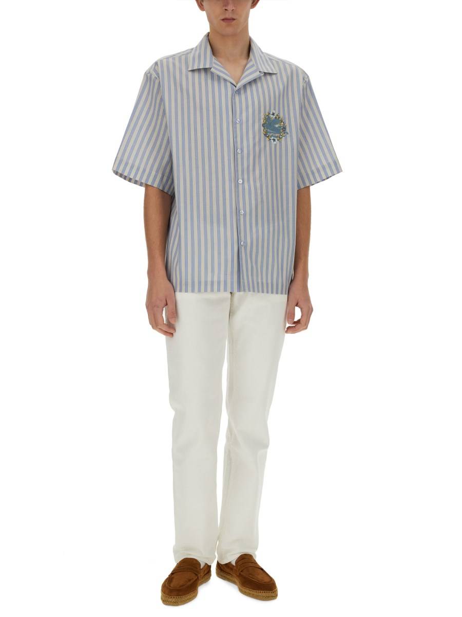 ETRO CAMICIA BOWLING A RIGHE CON LOGO RCAMATO Vendite Flash