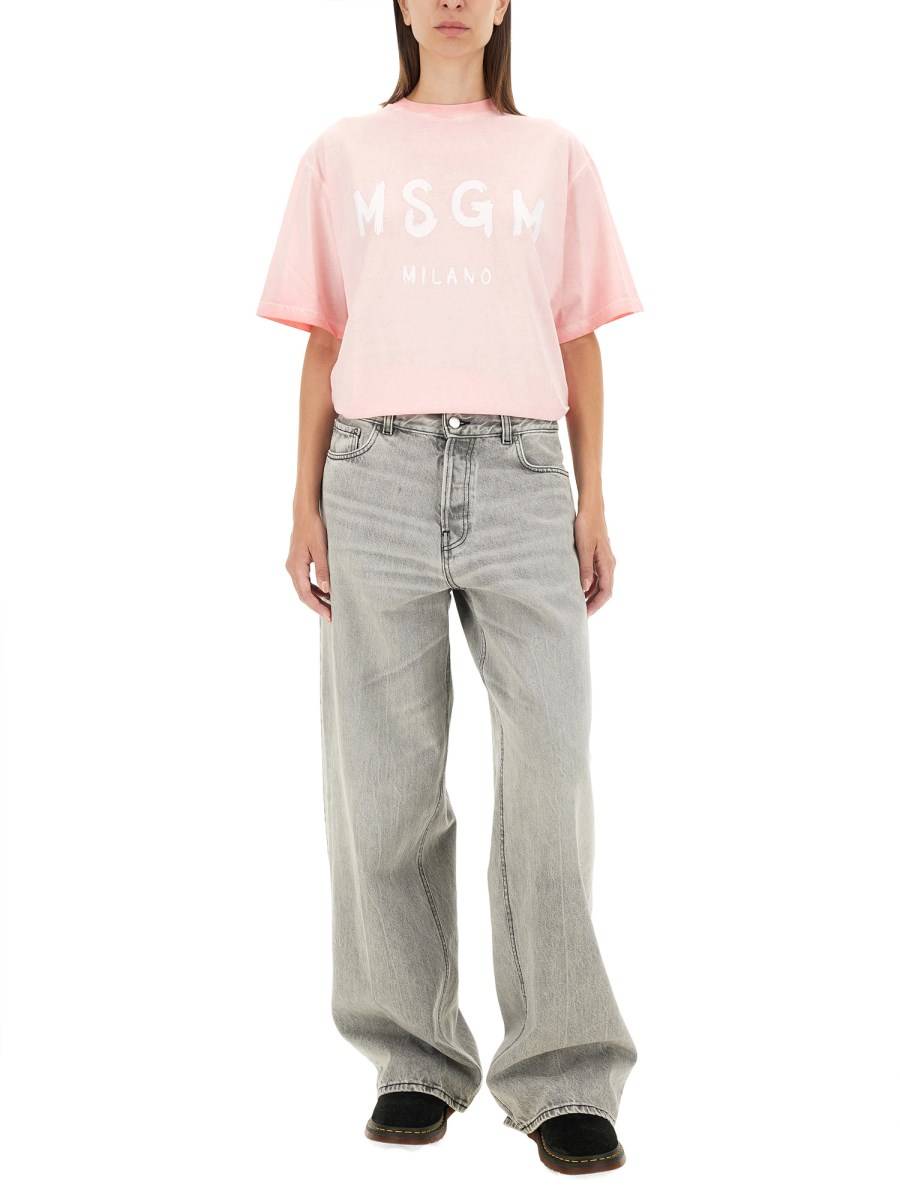 MSGM T-SHIRT IN JERSEY DI COTONE CON STAMPA LOGO Fino Al -60%