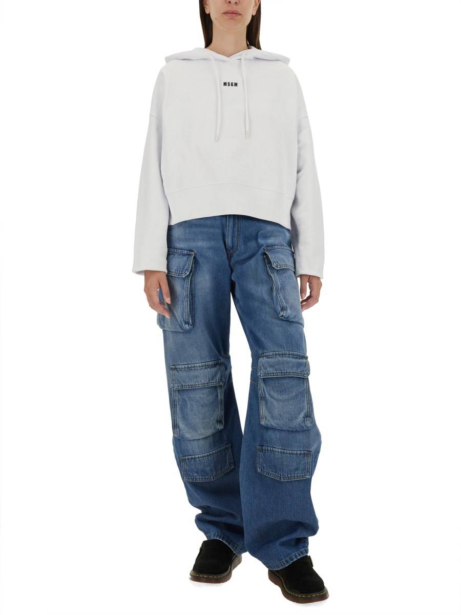 MSGM FELPA IN COTONE CON MICRO LOGO In Vendita
