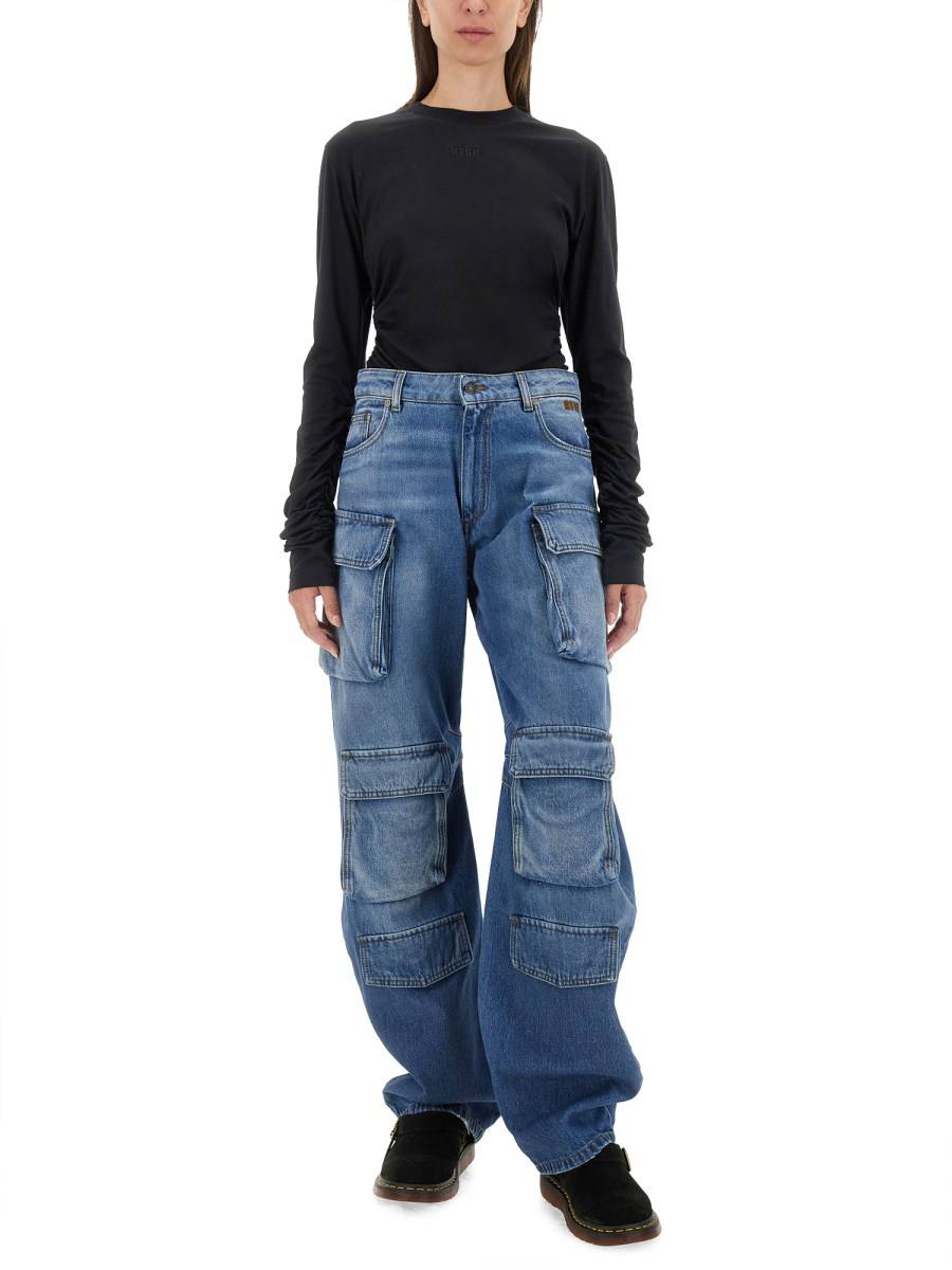 MSGM T-SHIRT IN JERSEY DI COTONE CON LOGO E RUCHES 2025