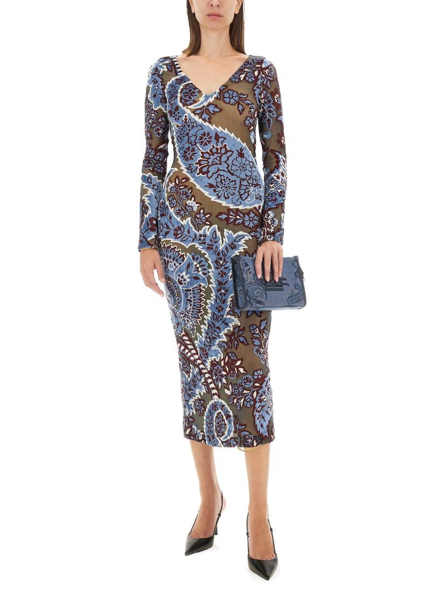 ETRO ABITO IN TULLE JACQUARD DI VELLUTO In Saldo
