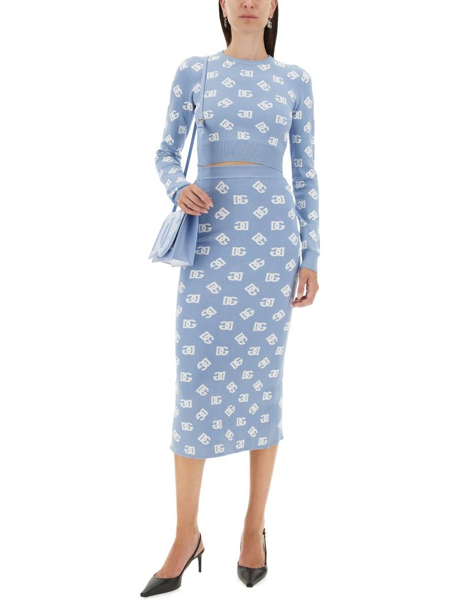 DOLCE & GABBANA GONNA TUBINO IN VISCOSA LOGO JACQUARD Spedizione Gratuita