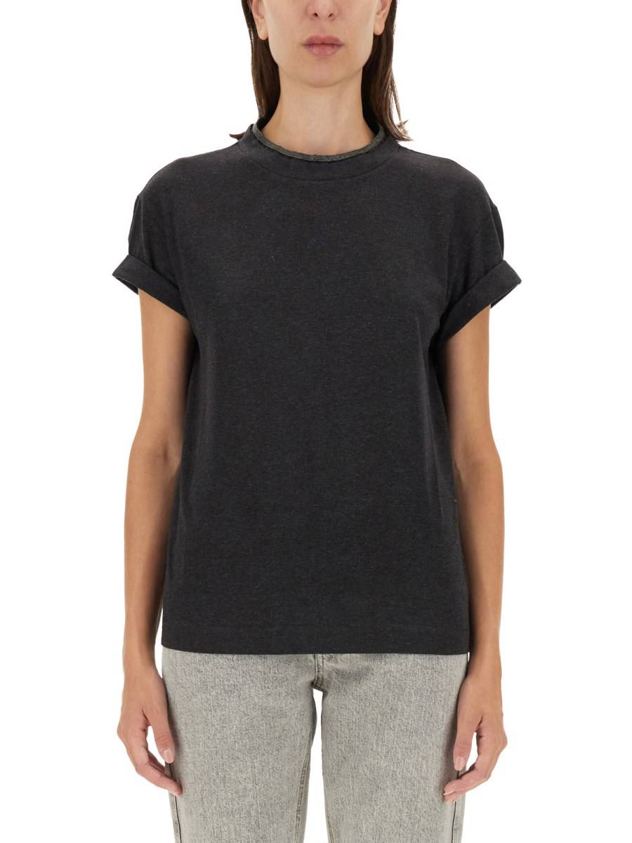 BRUNELLO CUCINELLI T-SHIRT IN JERSEY DI COTONE CON MONILE Sconti VIP
