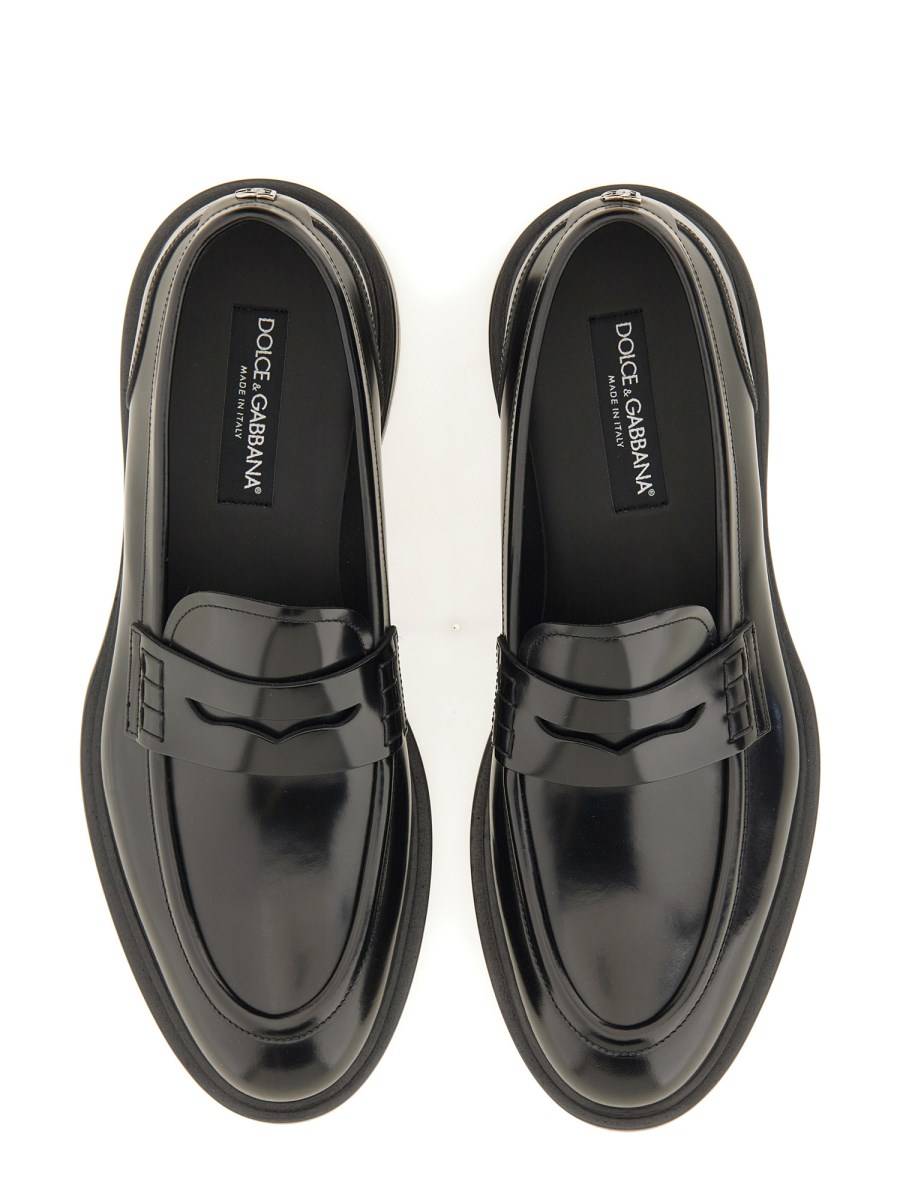 DOLCE & GABBANA MOCASSINO IN PELLE SPAZZOLATA CON LOGO In Linea