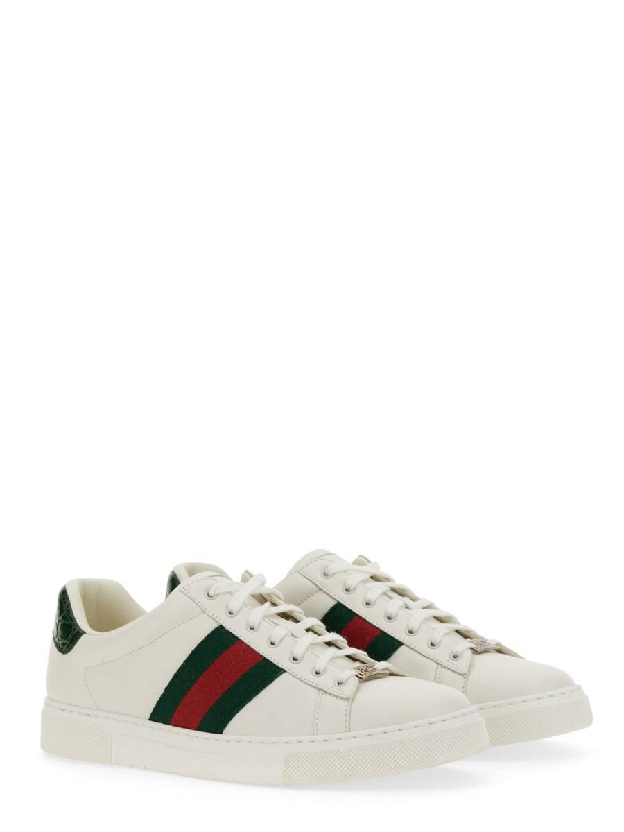GUCCI SNEAKER "ACE" IN PELLE CON DETTAGLIO WEB In Linea