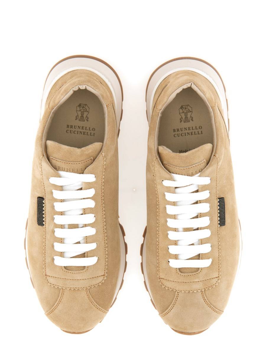 BRUNELLO CUCINELLI SNEAKER IN CAMOSCIO CON SHINY TAB Trasporto libero internazionale