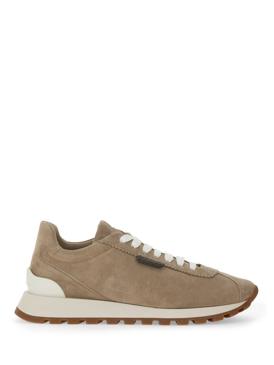 BRUNELLO CUCINELLI SNEAKER IN CAMOSCIO CON SHINY TAB Sconti questo mese