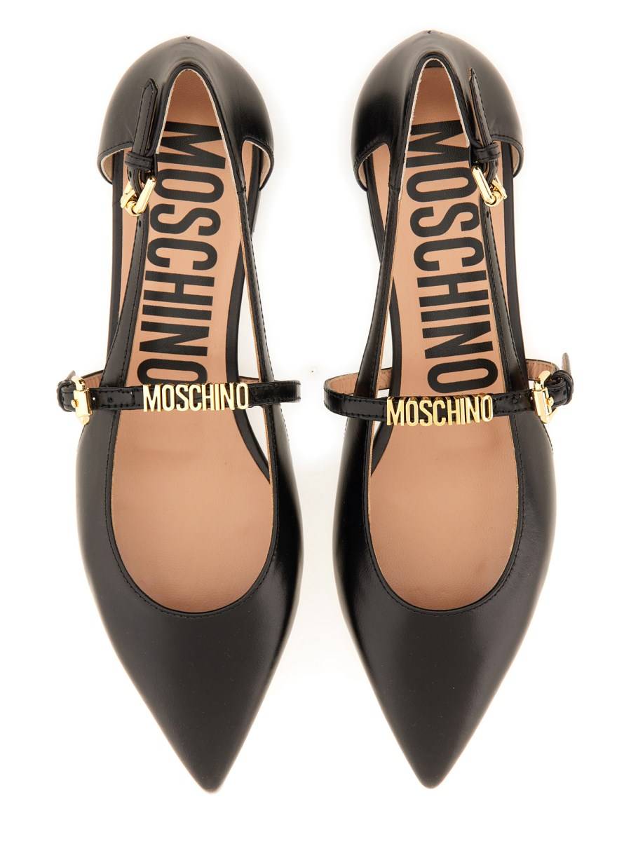 MOSCHINO BALLERINA IN PELLE CON LOGO Offerta speciale
