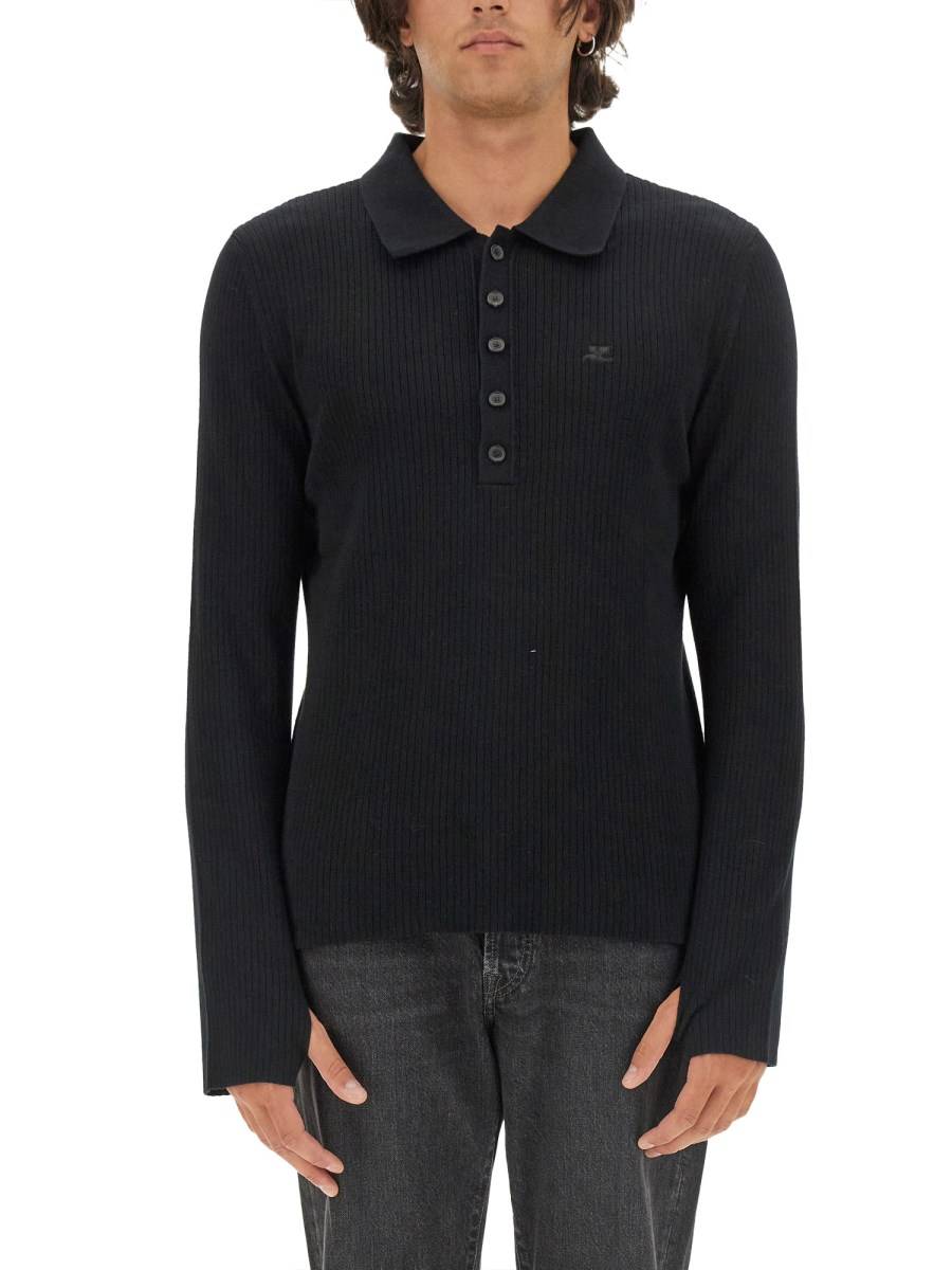 COURREGES POLO IN MISTO DI LANA CON LOGO Only for today