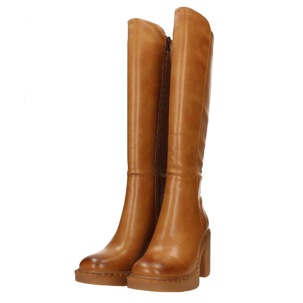 Tata Italia Stivali cuoio platform con punta squadrata. Tacco largo alto 8cm Offerta settimanale
