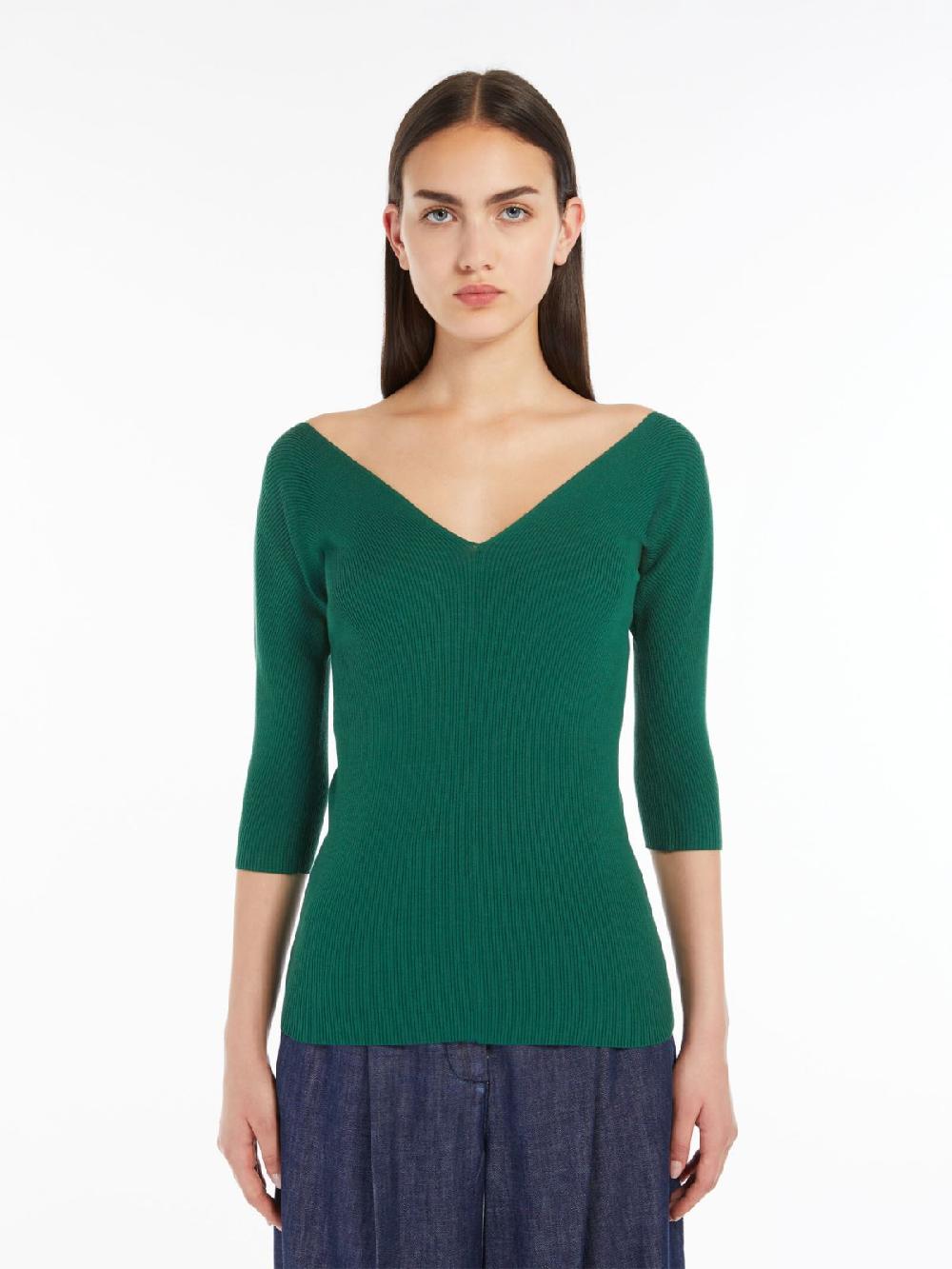 Weekend Maglia a V in viscosa a coste Vendita Economica