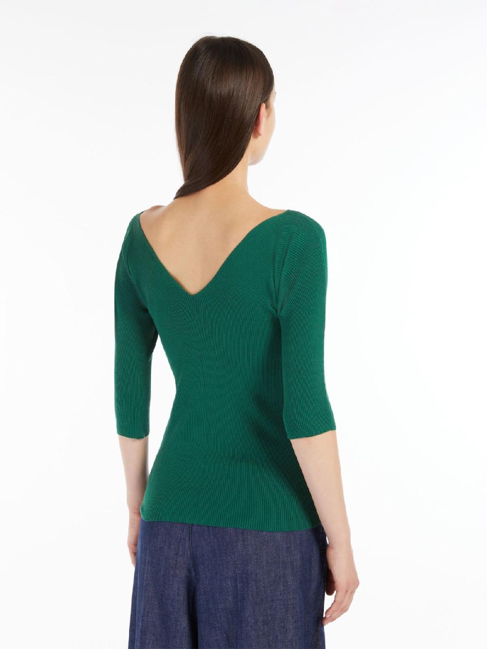 Weekend Maglia a V in viscosa a coste Vendita Economica