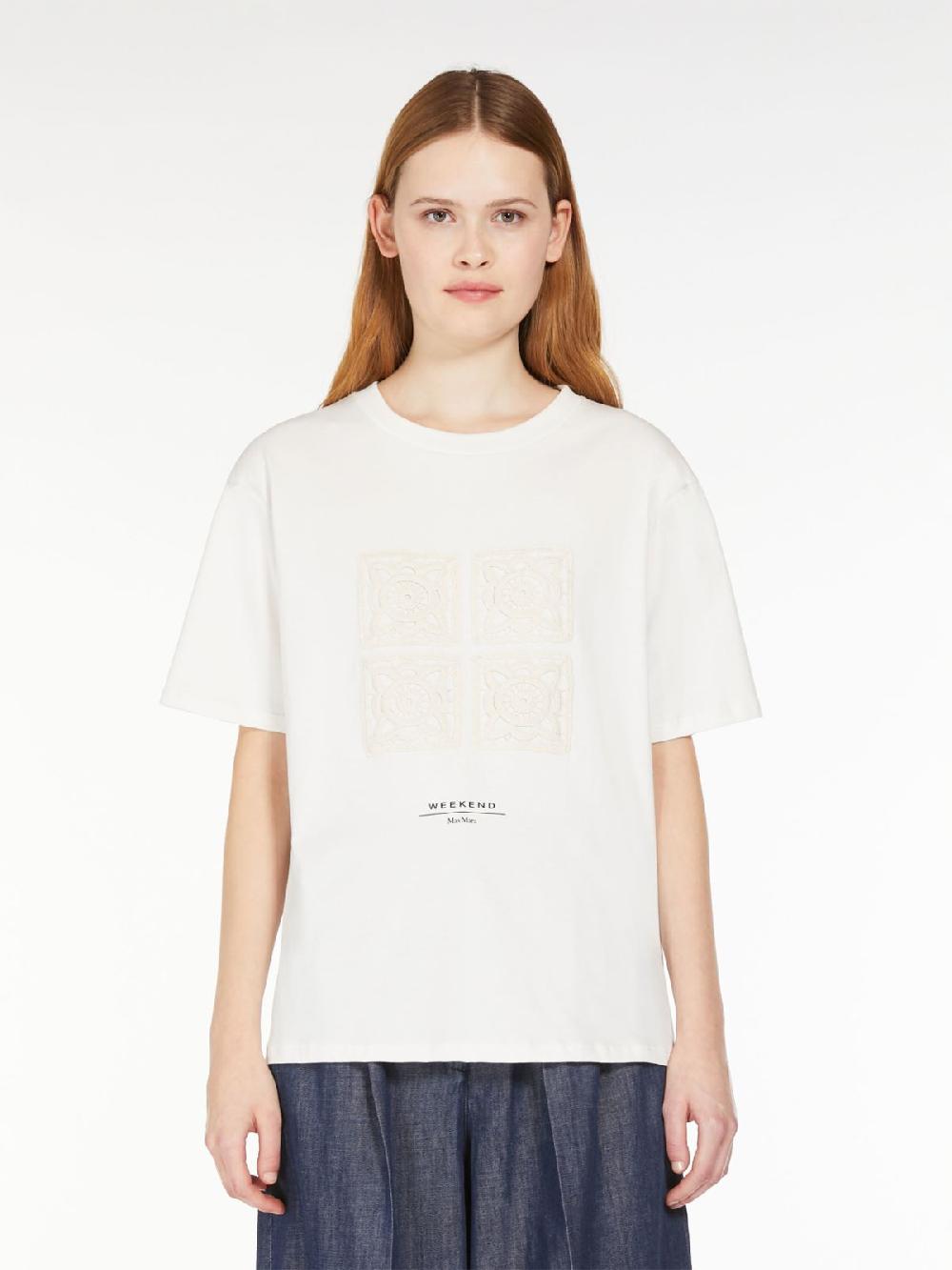 Weekend T-shirt in cotone con lettering ricamato Vendite Flash