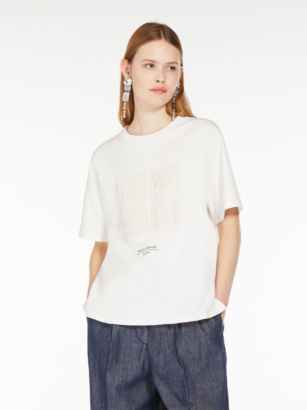 Weekend T-shirt in cotone con lettering ricamato Vendite Flash